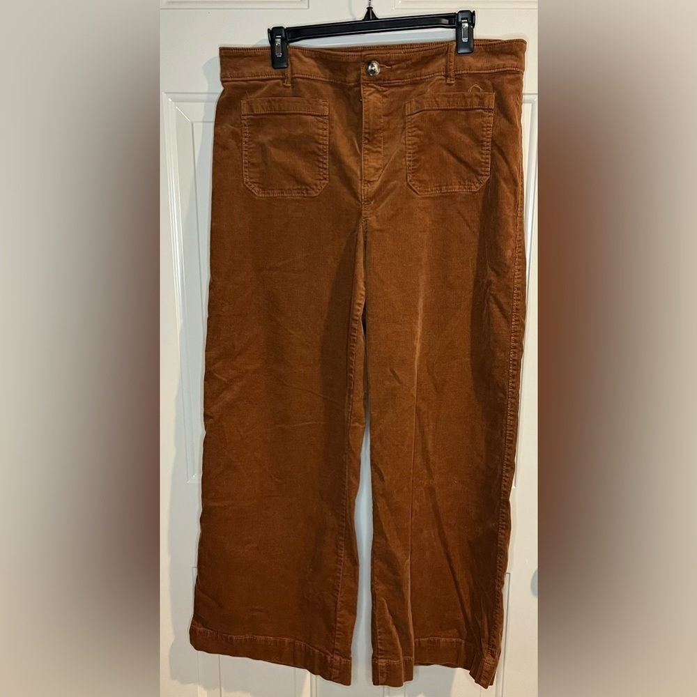 LOFT Rust Brown Corduroy Wide Leg Pants High Rise Size 14 - Picture 2 of 7